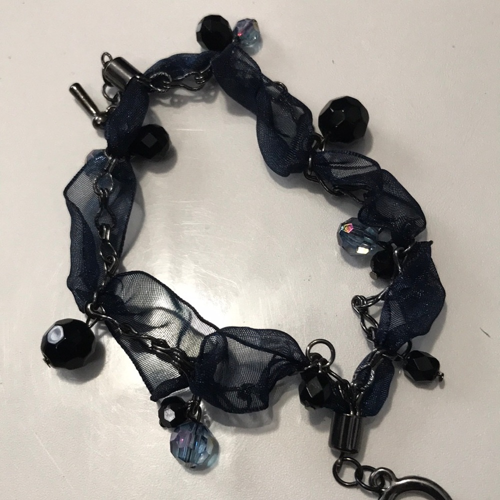 Midnight Blue Double Strand  Bracelet with Beading